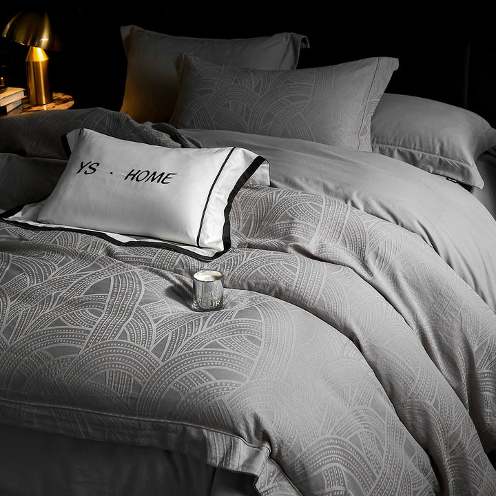 Luxurious cotton satin bed linen set with jacquard structure
