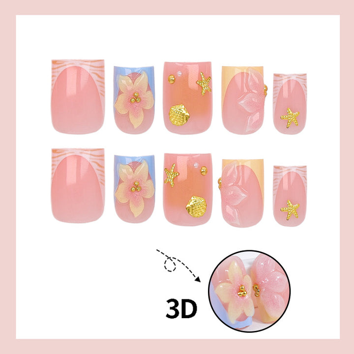 Nail art set with floral accents and elegant shine Stornfield