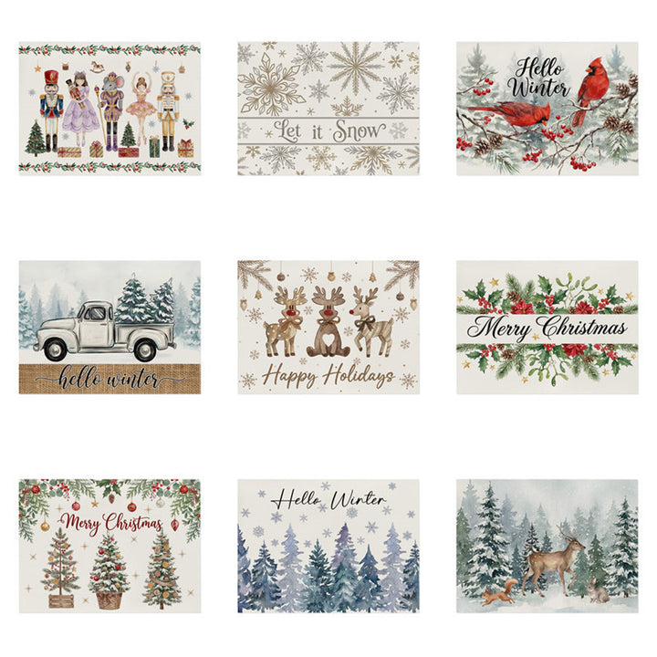 Festive Cotton-Linen Holiday Banner Tapestry with Illustrated Pine Trees and 'Merry Christmas' Script