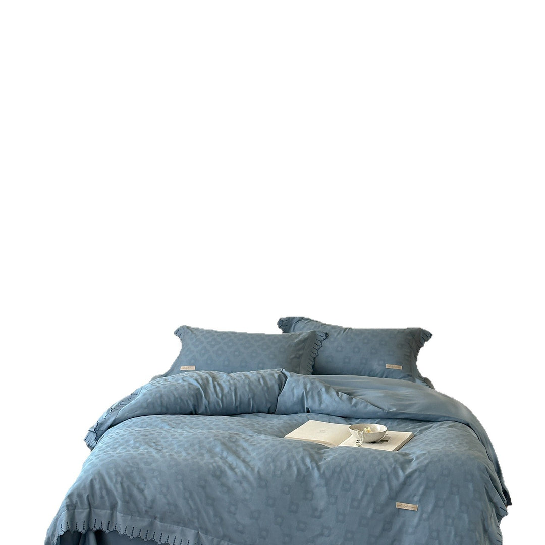 Scalloped Embroidered Jacquard Duvet Cover Set