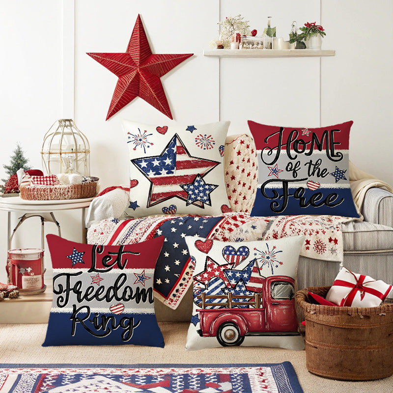 Patriotic Decorative Throw Pillow with Script Home of the Free