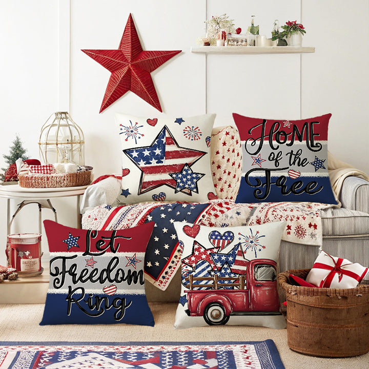 Patriotic Decorative Throw Pillow with Script Home of the Free