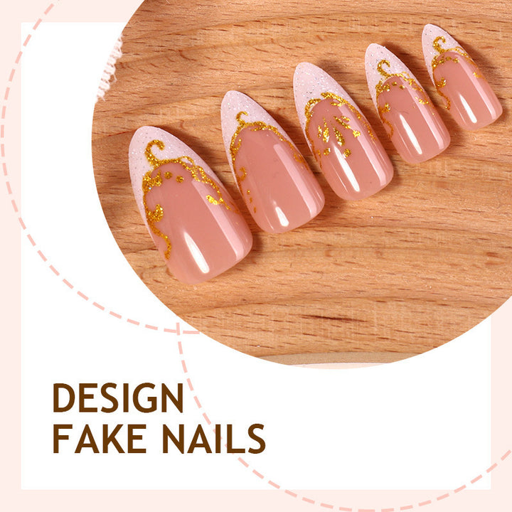 Artificial nail set with elegant gold accents and transparent design Stornfield