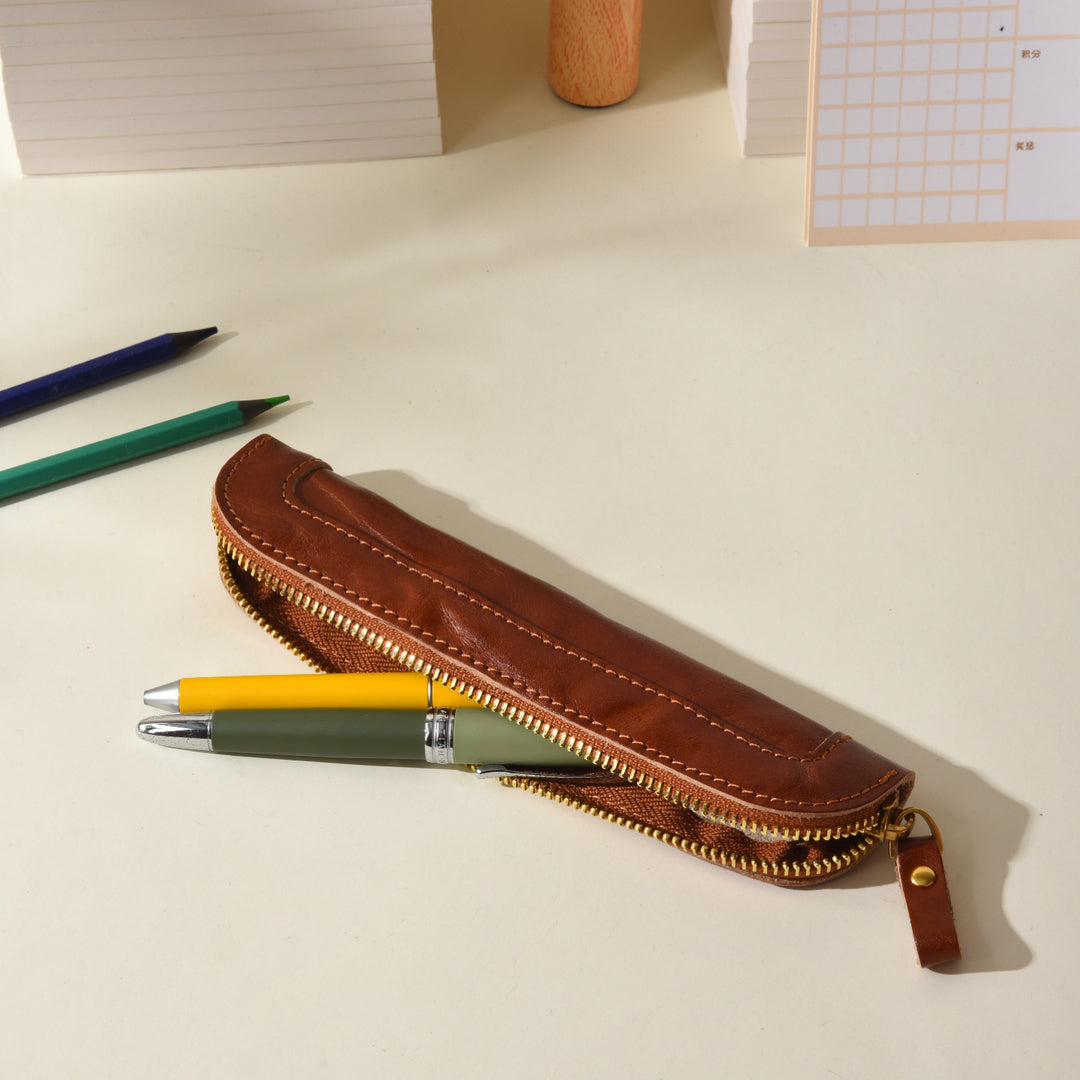 Premium Leather Zippered Pencil Case