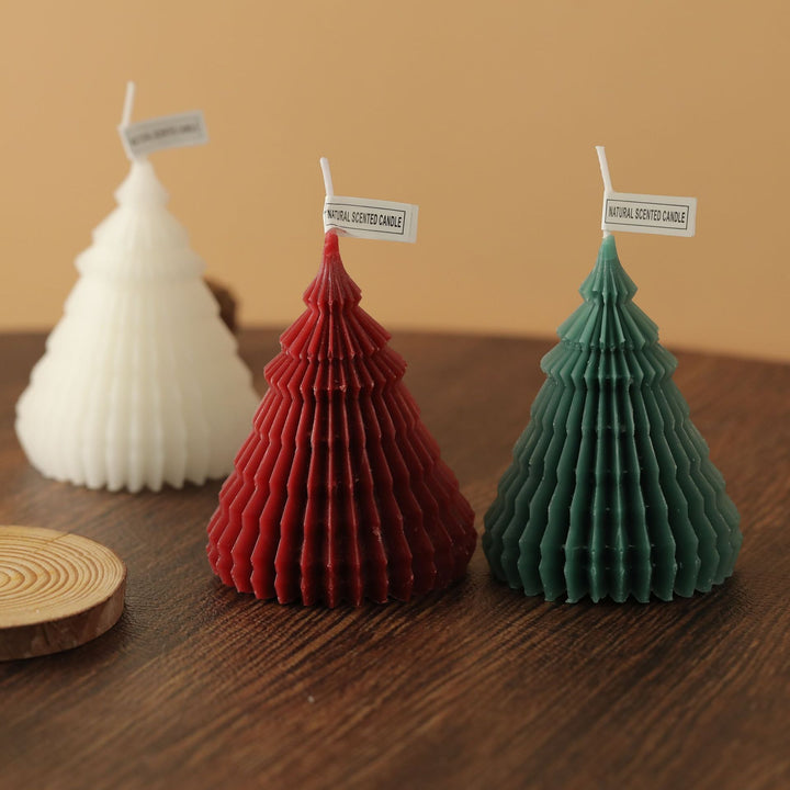 Hand-Poured Textured Pine-Tree Sculptural Tabletop Candle
