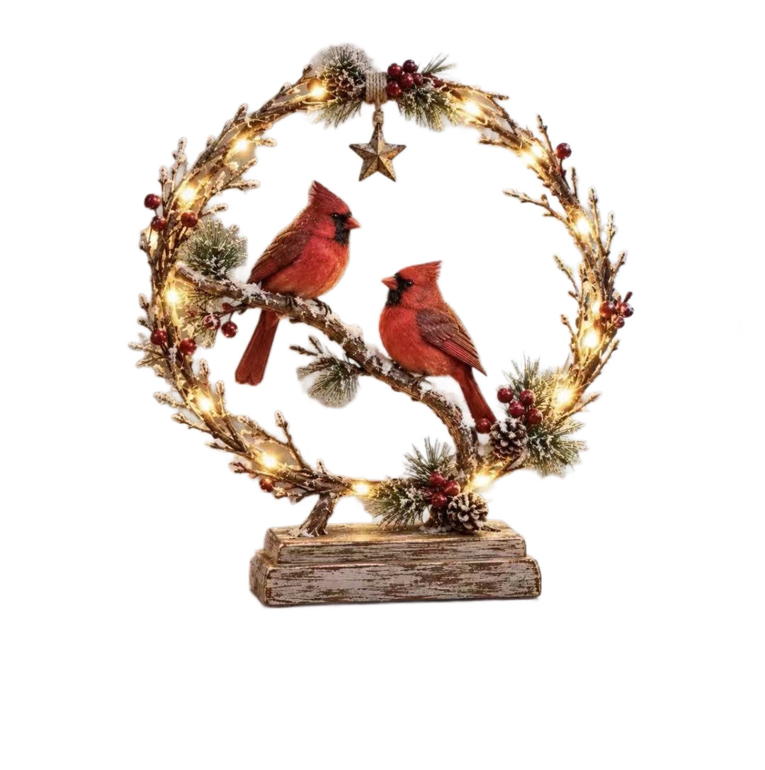 Decorative Christmas wreath with lights and birds Stornfield