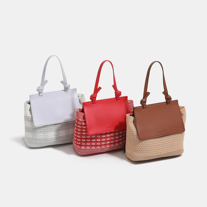 Woven Two-Tone Handheld Tote Bag