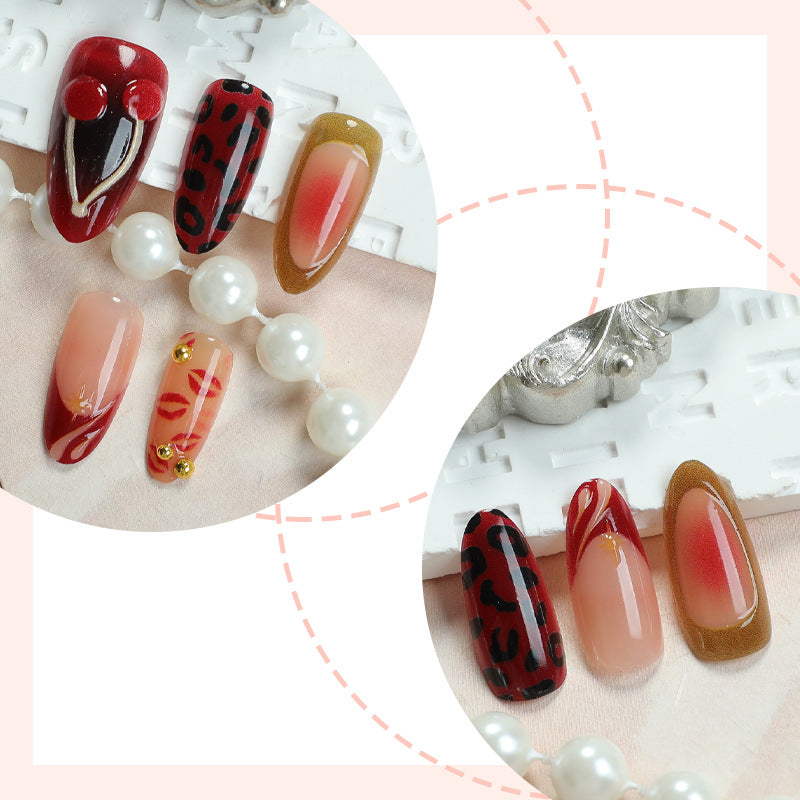 Decorative Press-On Nail Art Set with Luxurious Kiss and Leopard Inspired Designs Stornfield