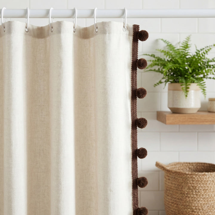 Textured Pom Pom Trim Shower Curtain Stornfield