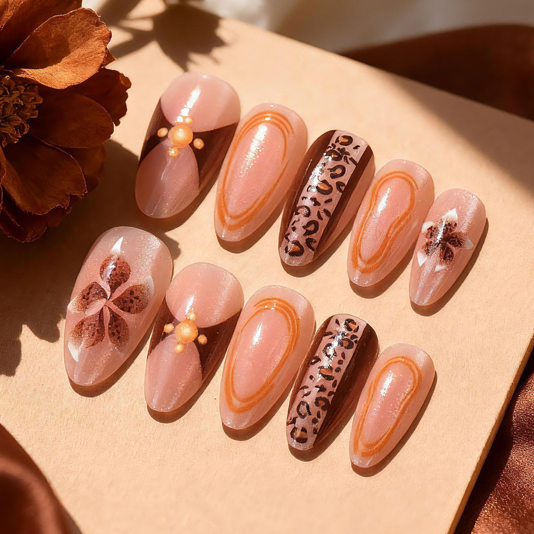Artistic Press-On Nail Art Set with Floral and Animal Prints Stornfield