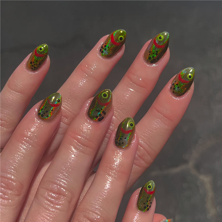 Fashionable Matte Finish Press-On Nails with Metallic Stripes Stornfield
