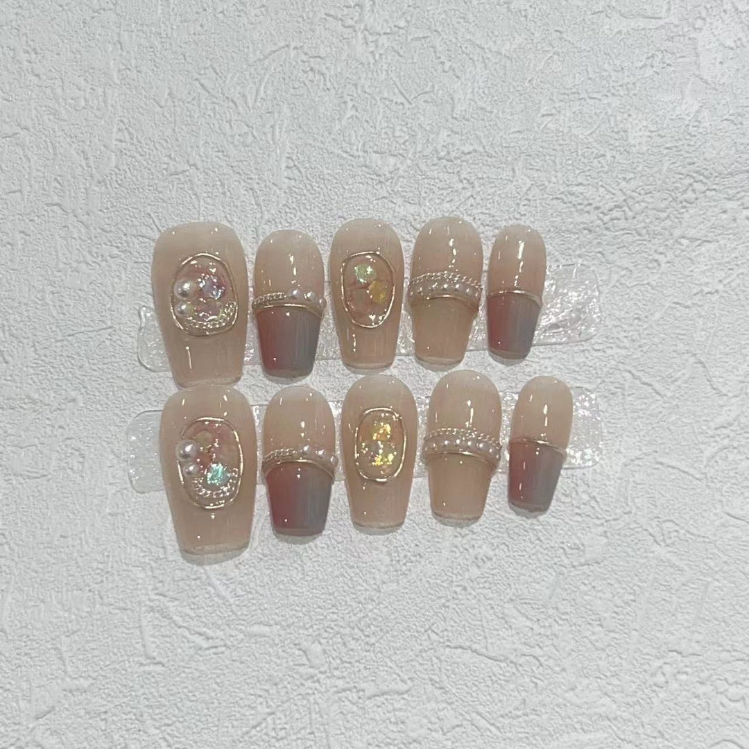 Decorative Press-On Nail Set with Gemstone Accents Stornfield