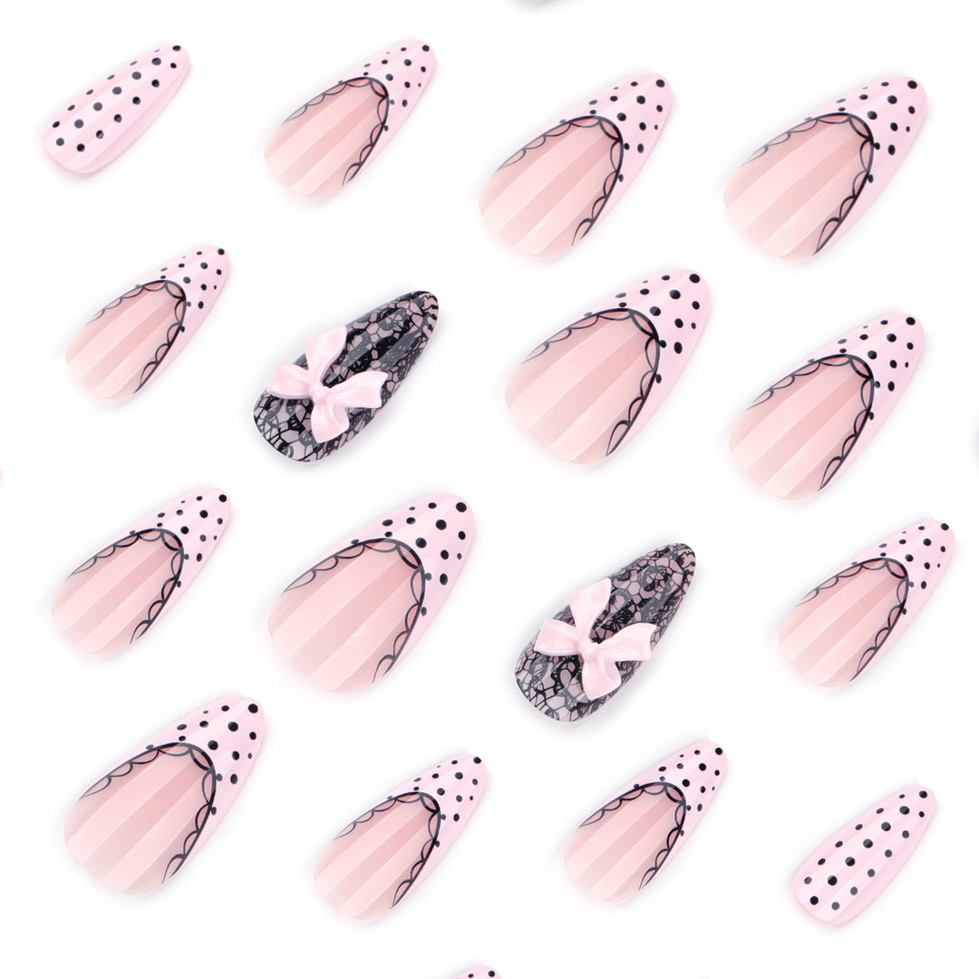 Elegant and artistic stiletto nails with tips and bows Stornfield