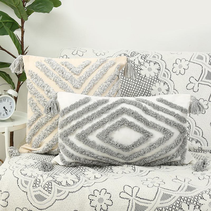 Boho Textured Chevron Tassel Throw Pillow Cover