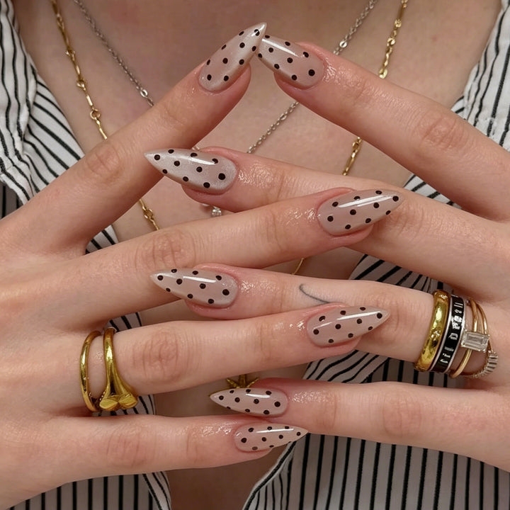 Elegant Polka Dot Almond-Shaped Nail Art Enhancements Stornfield
