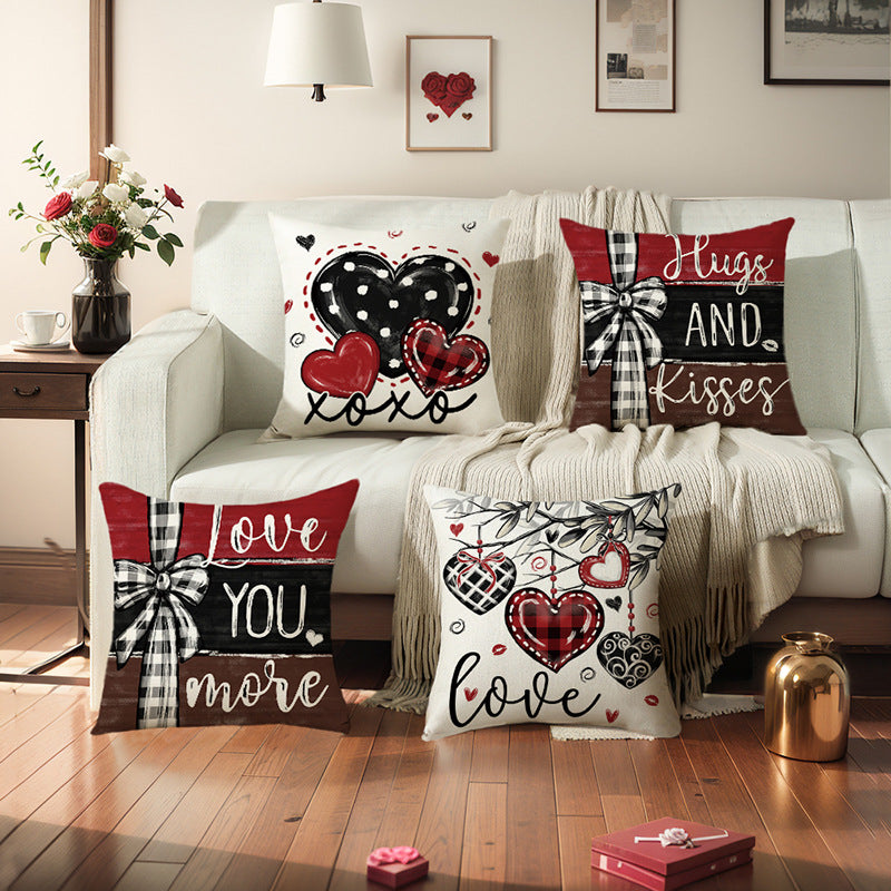 Decorative Cotton-Linen Heart Ornament Throw Pillow Cover