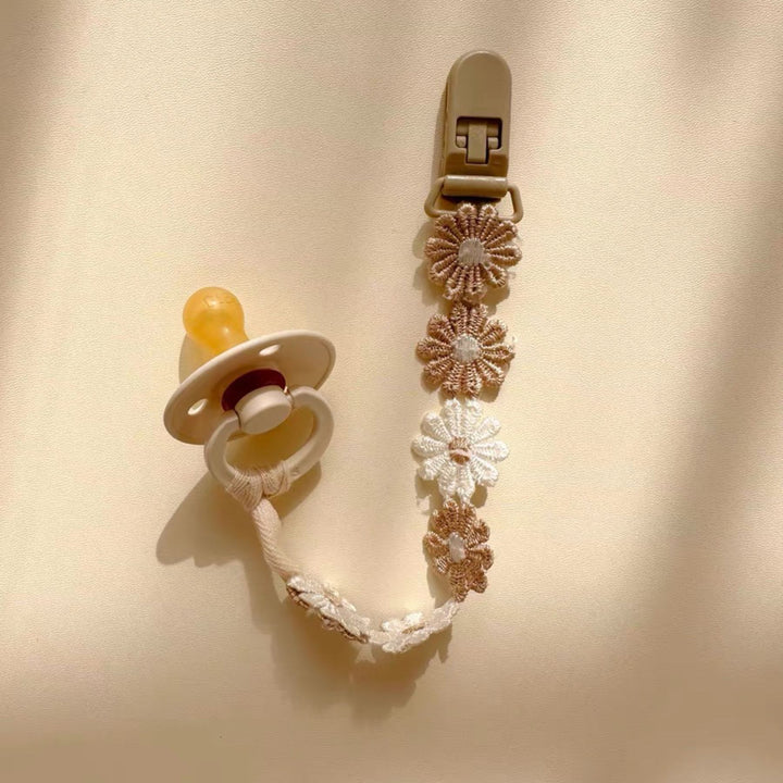 Embroidered Daisy Cotton Pacifier Leash with Safety Clip