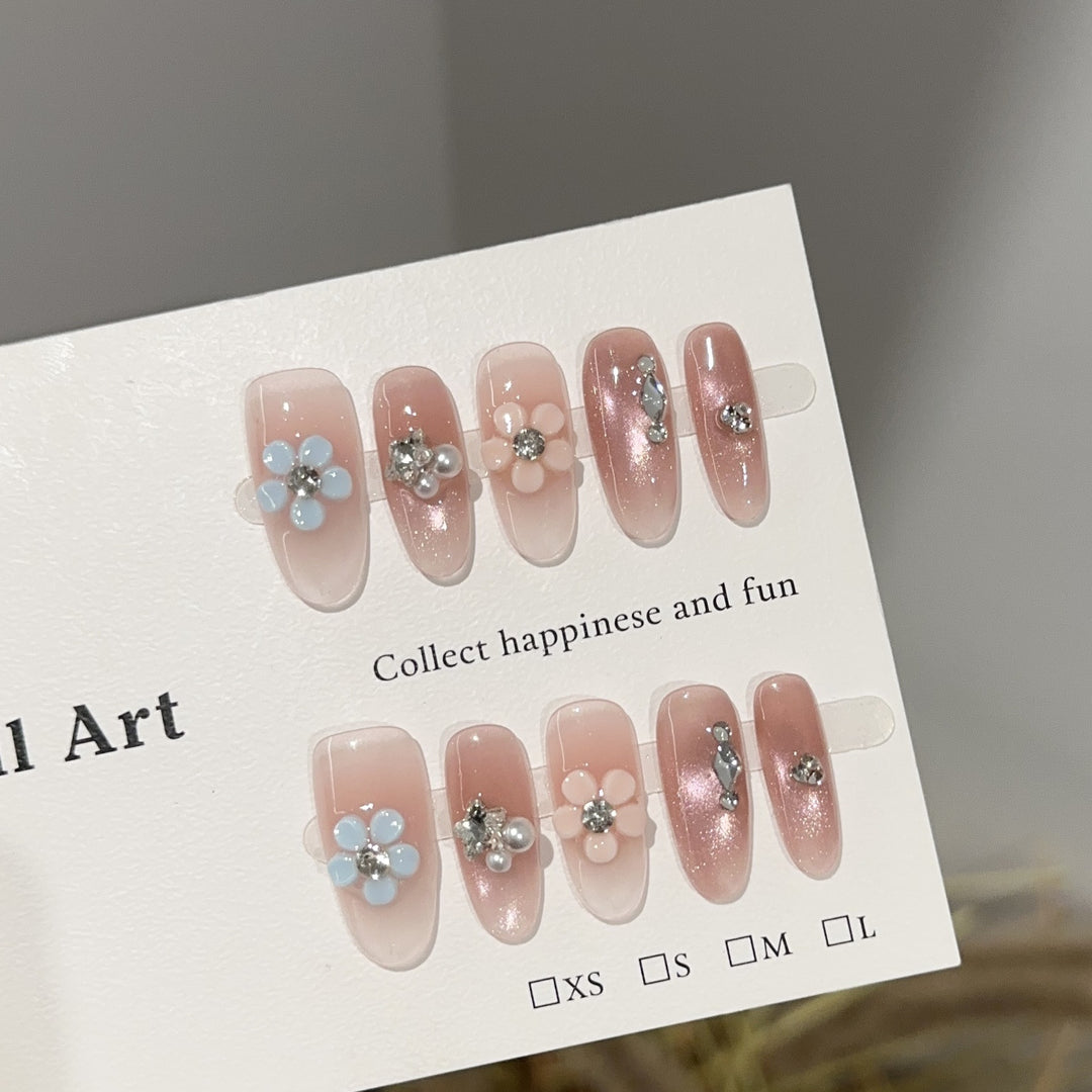 Flower Embellished Press-On Nail Art