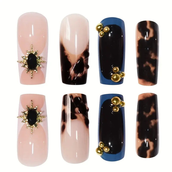Artistic Patterned Press-On Nail Set with Decorative Elements Stornfield
