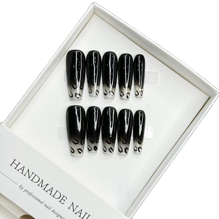 Handmade Ombre Press-On Nail Art Set with Animal Print Accents