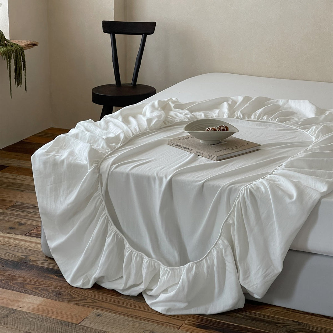 Deep-Pocket Elasticized Ruffled Fitted Sheet with Gathered Skirt