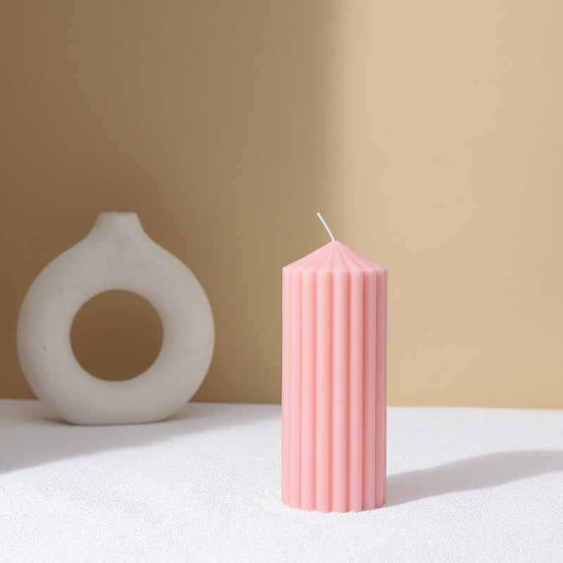 Vertical-Fluted Decorative Pillar Candle Duo