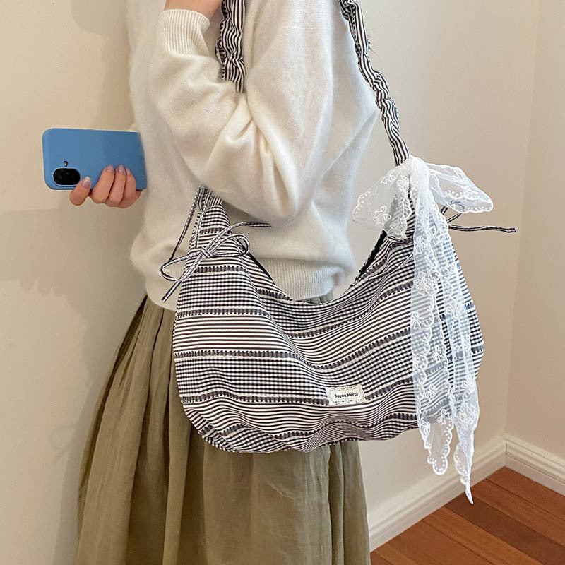 Ruffled Striped Shoulder Bag