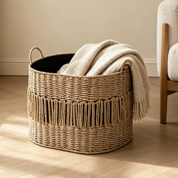 Storage basket with elegant fringe design Stornfield