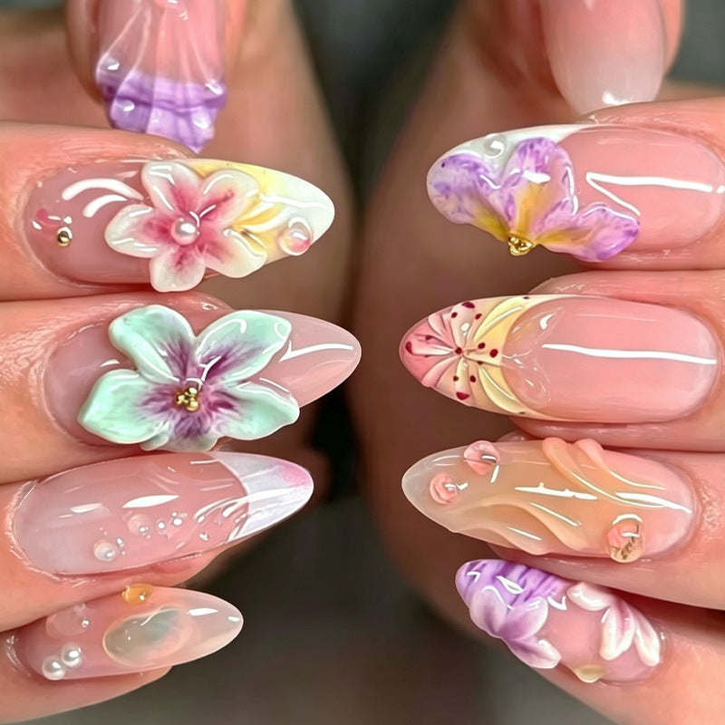 Artistic Floral Press-On Nail Set Stornfield