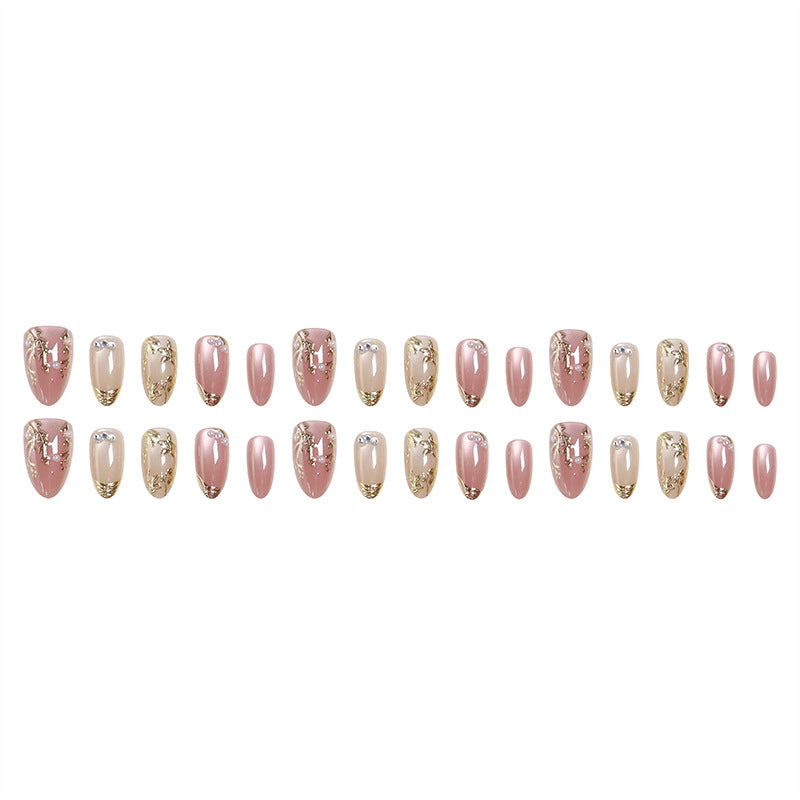 Artificial Nail Set with Elegant Gold Accent and Rhinestone Decorations Stornfield
