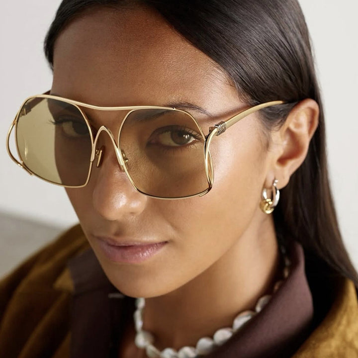 Women's geometric sunglasses with narrow metal frame and brown lenses Stornfield