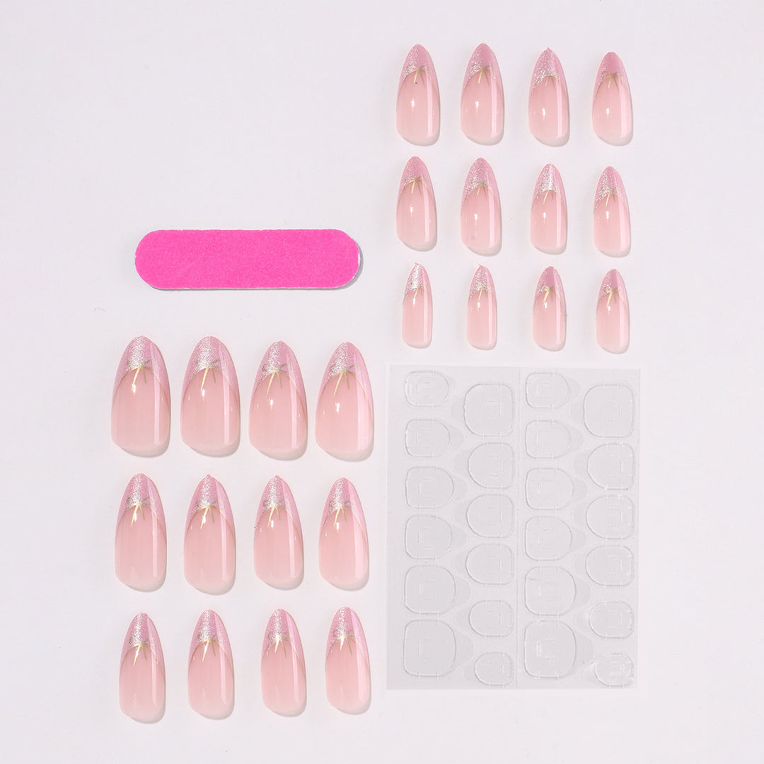 Artificial nail set with shimmering tips and elegant bows Stornfield