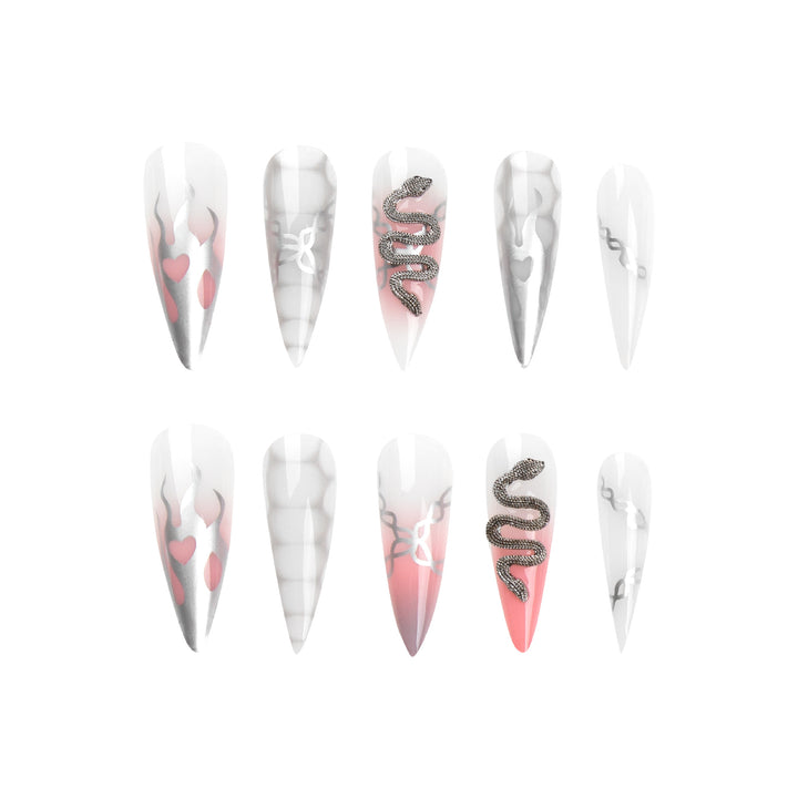 Artistic stiletto nails with snake motif Stornfield