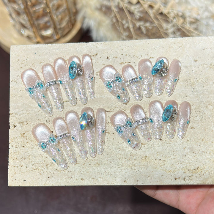 Decorative Crystal-Embellished Press-On Nail Set