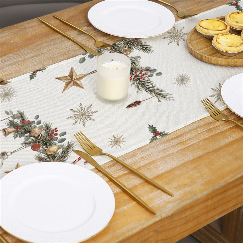 Cotton-Linen Festive Poinsettia Christmas Table Runner