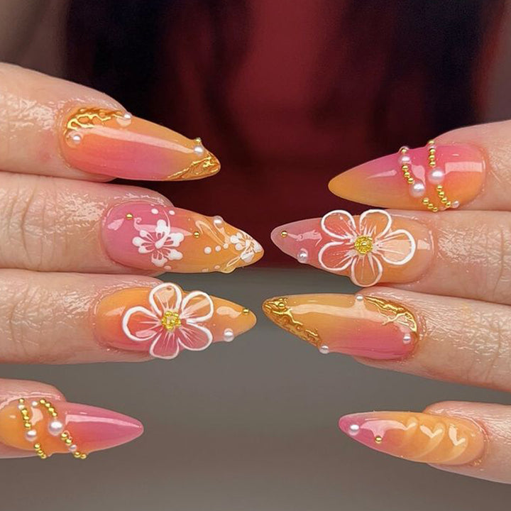 Decorative Gradient Floral Nail Art Extensions Stornfield