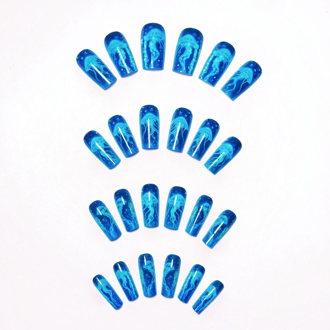 Glittering artificial nails with luminous jellyfish motif Stornfield