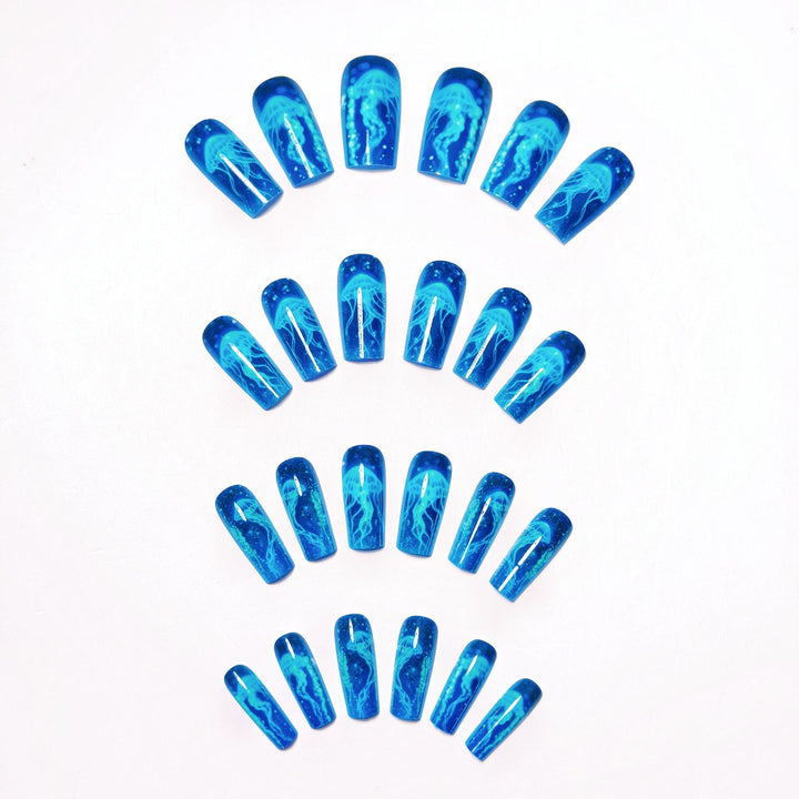 Glittering artificial nails with luminous jellyfish motif Stornfield