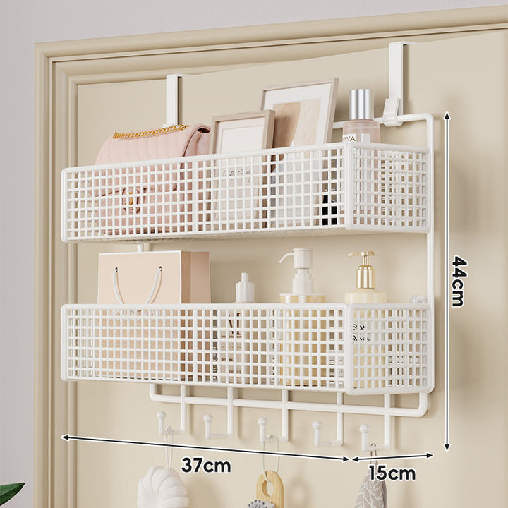 Over-Door Double-Tier Grid Hanging Storage Basket