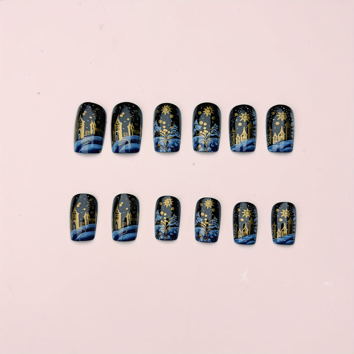 Artificial nails with festive winter landscape design Stornfield