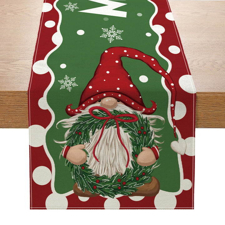 Festive Buffalo Check Cotton-Linen Table Runner with Merry Christmas Pine Design