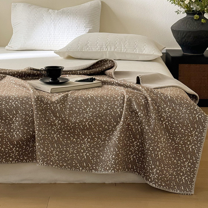 Reversible Quilted Lightweight Bed Throw Blanket with Micro Leopard Jacquard Pattern