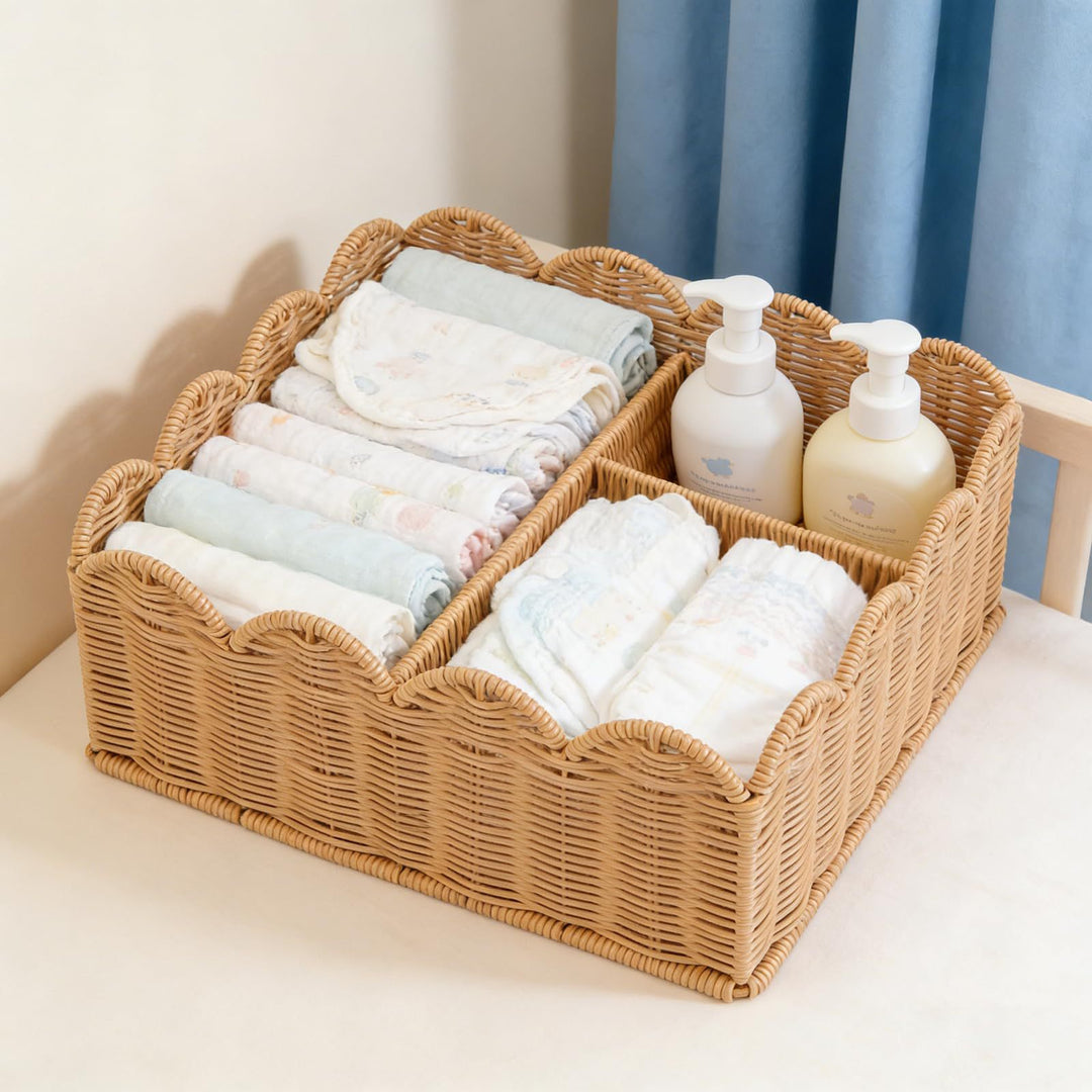 Decorative Scalloped Woven Storage Basket Stornfield