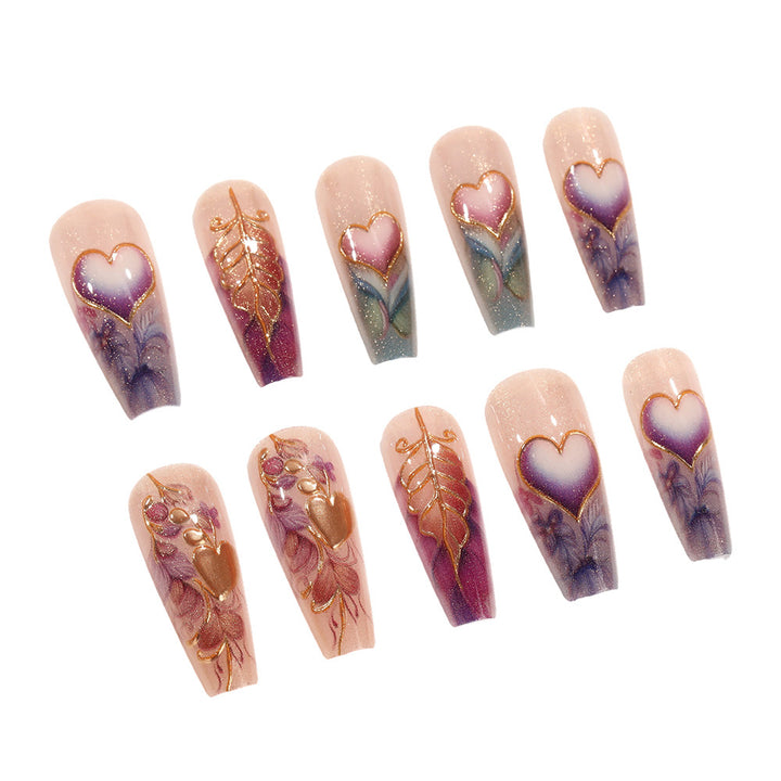 Artificial nails with romantic heart and flower designs Stornfield