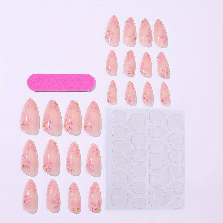 Artificial nail set with floral accents and gold embellishments Stornfield