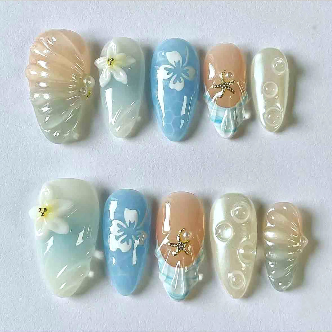 Artistic Ocean-Inspired Press-On Nail Art Set Stornfield