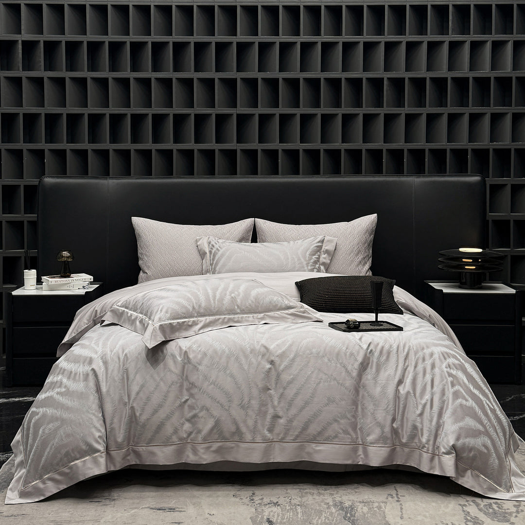 Elegant bed linen set made of cotton satin with subtle wave jacquard and satin edge