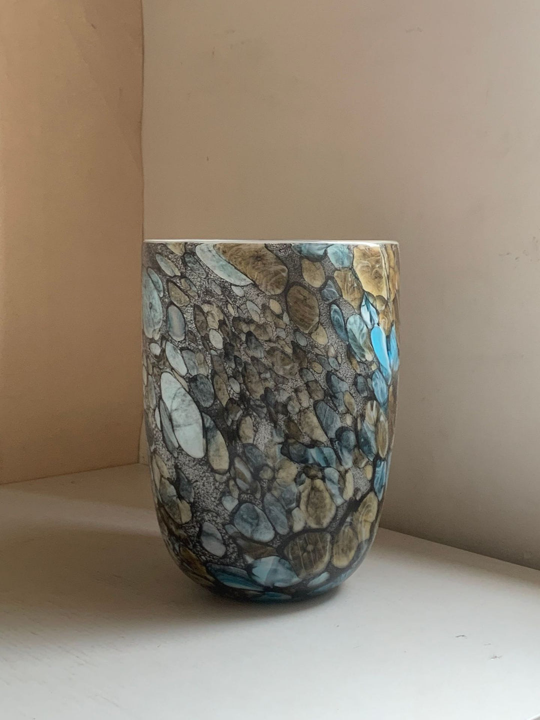 Handblown Flared-Neck Art Glass Decorative Vase with Textured Metallic Glaze Stornfield