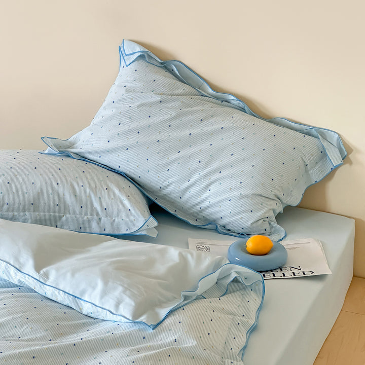Cotton Sateen Duvet Cover Set with Micro Dot Print and Piped Shams