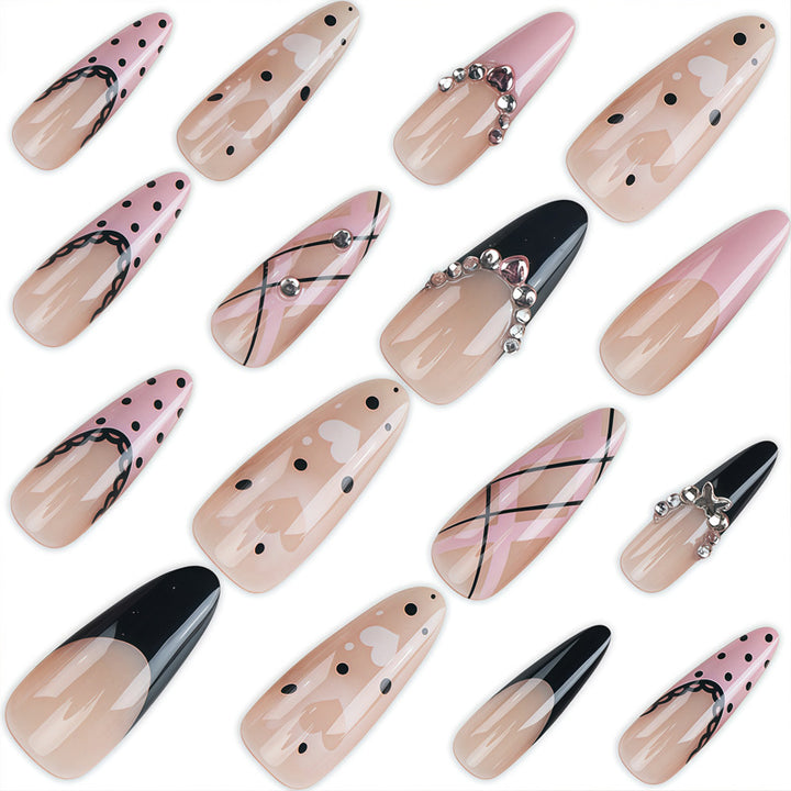 Artistic Press-On Nail Set with Elegant Patterns and Gems Stornfield